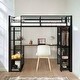 preview thumbnail 1 of 9, Black Full Size Space-Saving Bed with Open Wardrobe, Desk and Shleves Black