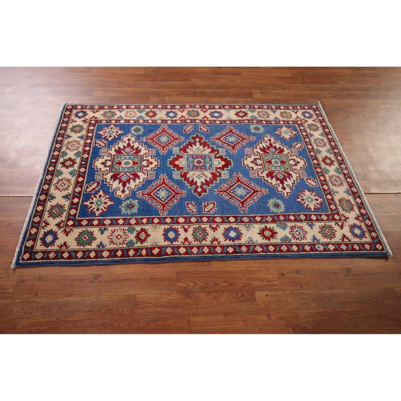 Blue Kazak Oriental Foyer Rug Handmade Wool Carpet - 3'4" x 5'1"