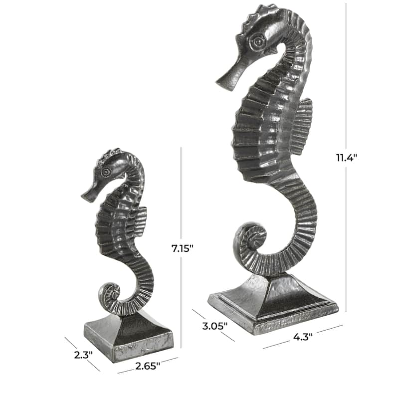 Aluminum Metal Sea Horse Decorative Sculpture with Square Bases - Set of 2 Black - Roche River Decor