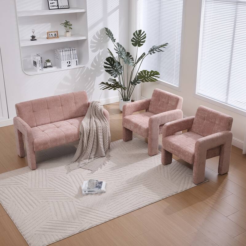 Modern 2-Seater Sofa Armchair with Chenille Fabric, for Living Rooms, Bedrooms, Lounges and Reading, Pink