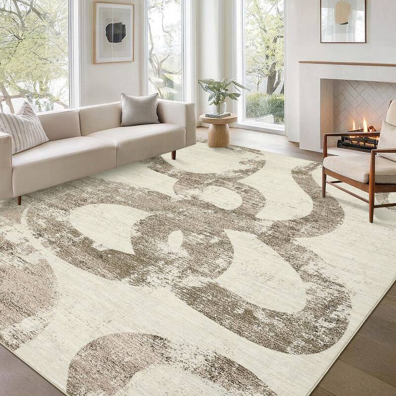 Modern Washable Area Rug Animal Snake Pattern Rug Home Decor Snake Carpet, Low Pile Non Slip Rug - 8'x10' - Brown