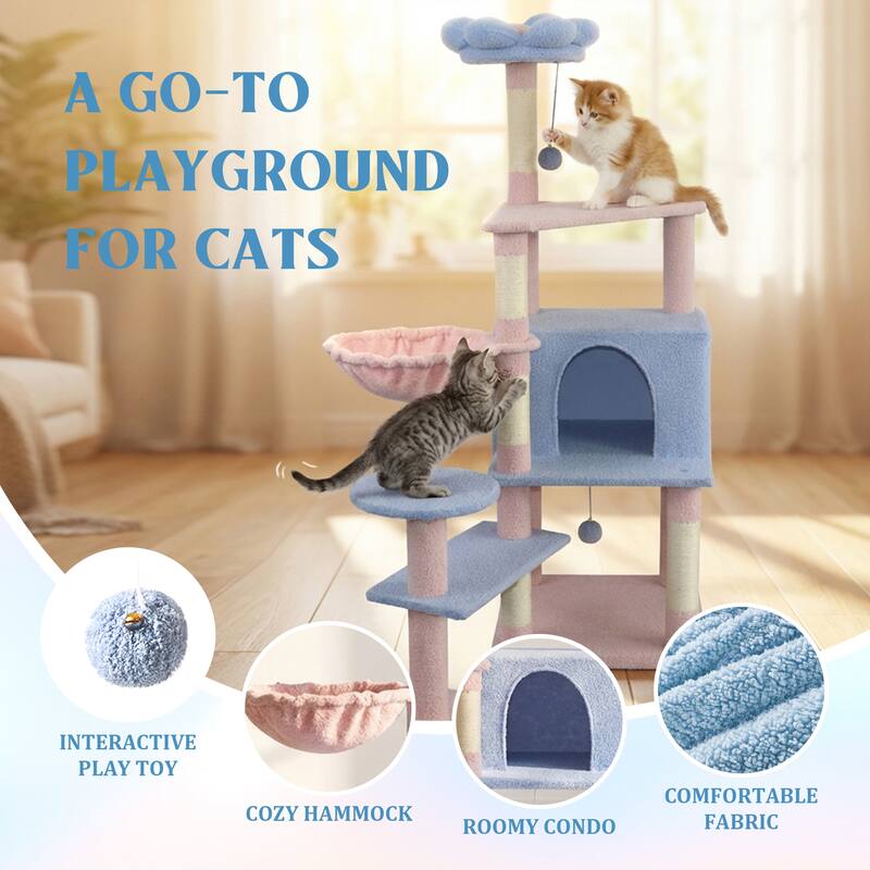 Flower Cat Tree With Large Condo Removable Flower Cushion And Hammock