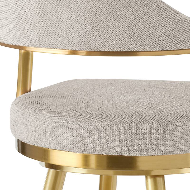 Justy Swivel Counter Stool Chair, Gold Steel Legs, Taupe Polyester