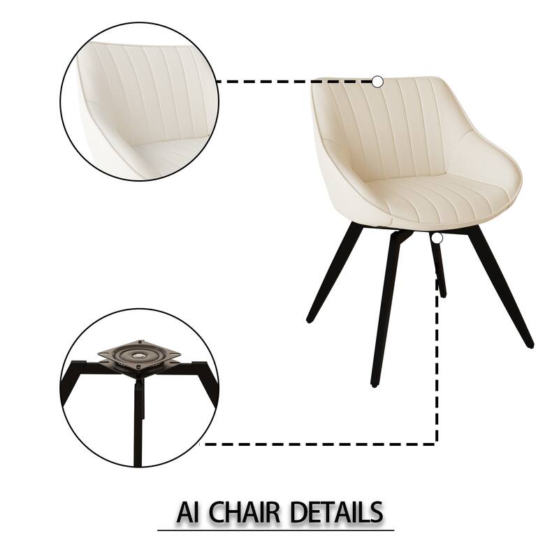 5-Piece Kitchen Table Set for 4, Modern Round Dining Table Set with Carved Legs and PU Leather Chairs for Dining Room