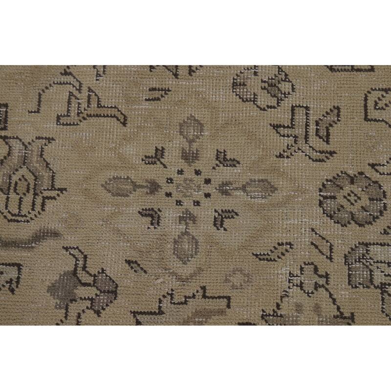 Geometric Beige Tabriz Persian Vintage Rug Handmade Wool Carpet - 8'11" x 11'5"