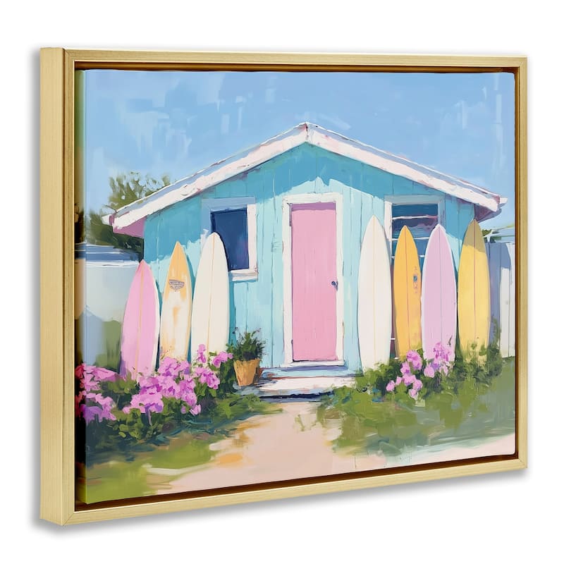 Stupell Cabin with Pastel Surfboards Framed Floater Canvas Wall Art Design By Arlington Prints