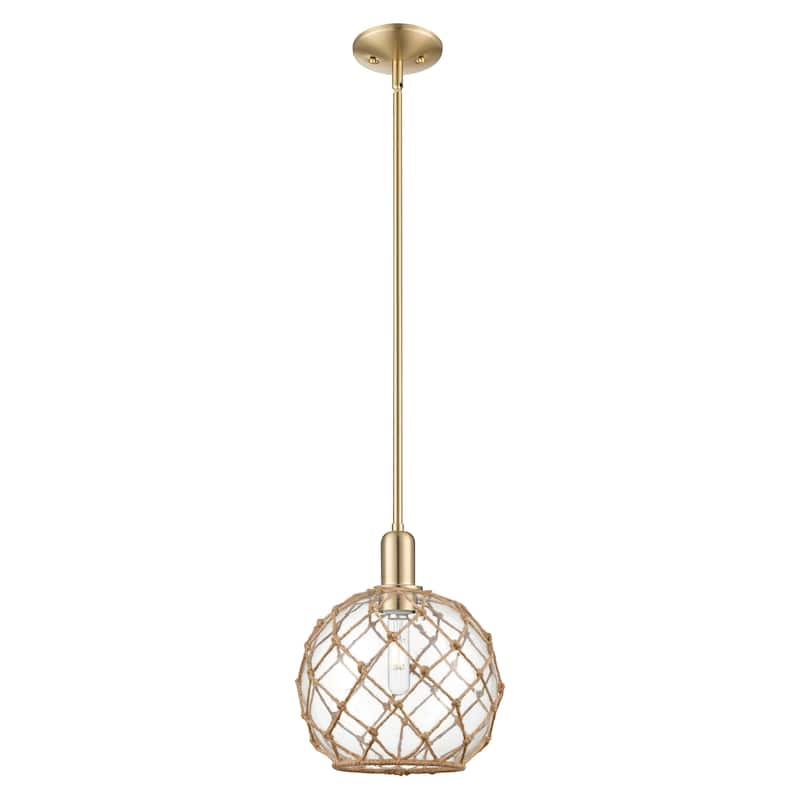 Innovations Lighting Endless Possibilities Arcadia - Farmhouse Rope - 1 Light 10" Stem Hung Mini Pendant - Clear Glass with Brown Rope/Champagne Bronze