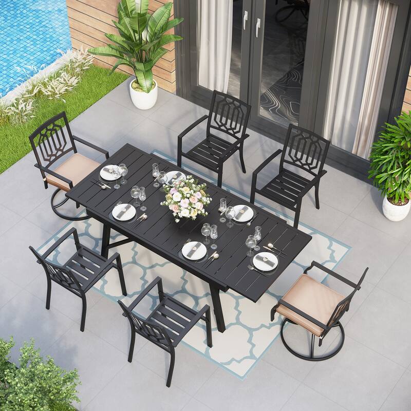 MAISON ARTS 7/9-Piece Outdoor Dining Table Sets with Expandable Rectangular Metal Dining Table & 6/8 Dining Chairs - Mixed Chairs-7 Pieces