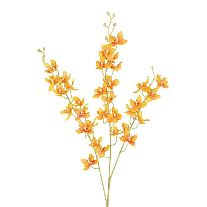 Set of 4 Petite Orange Artificial Dendrobium Orchid Flower Stem Spray 34in - 34" L x 4" W x 4" DP