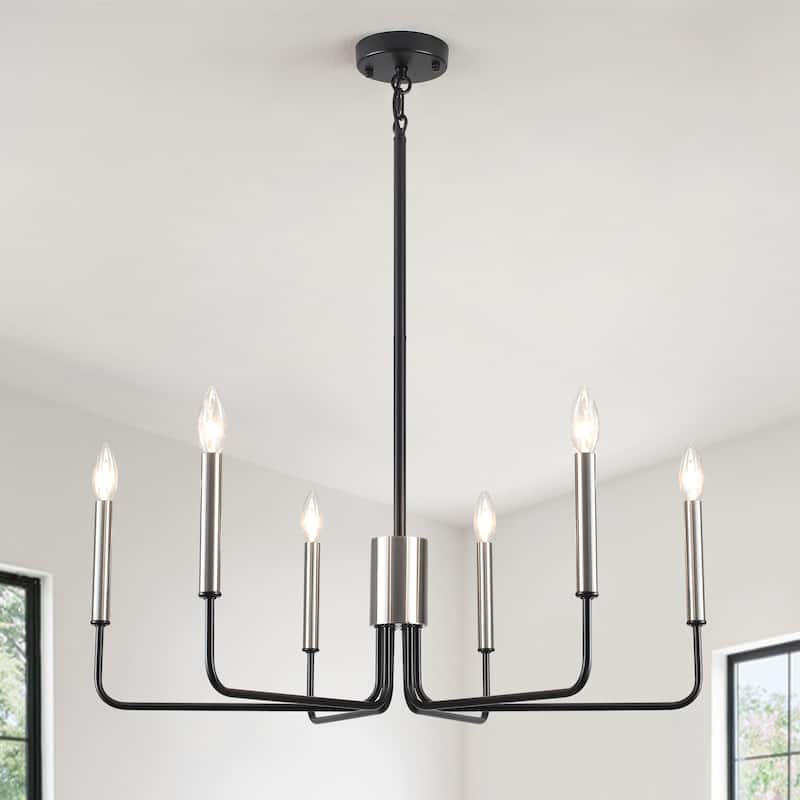 6-Light 29.52-inch Farmhouse Candle Chandelier for Foyer Kitchen Bedroom - Black/Nickel