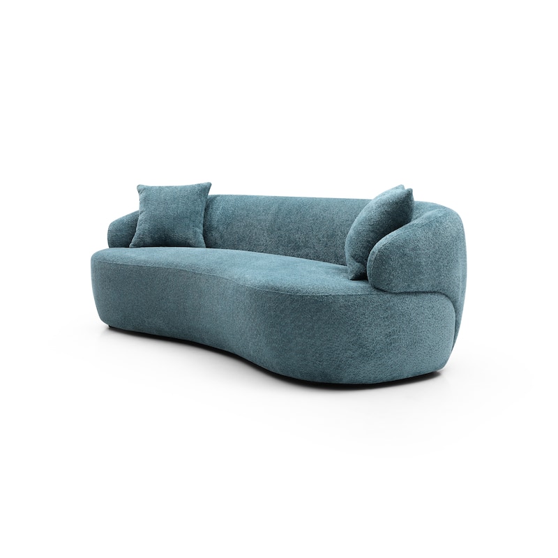 Blue Mid-Century Modern Curved Sofa