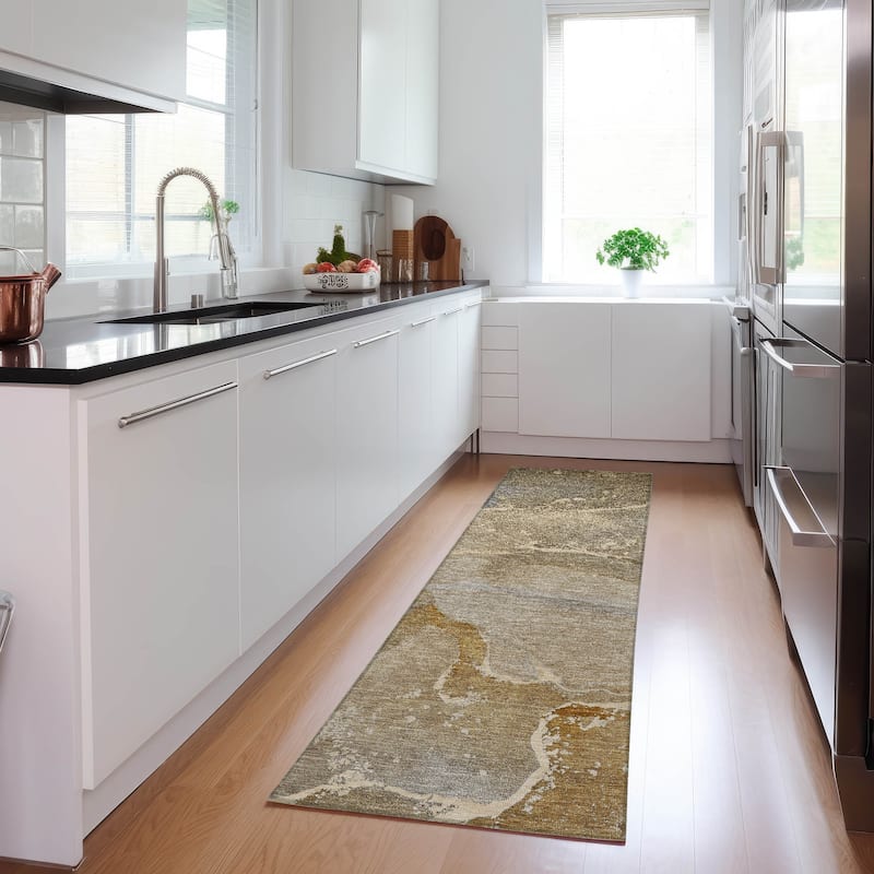 Machine Washable Indoor/ Outdoor Abstract Marble Chantille Rug