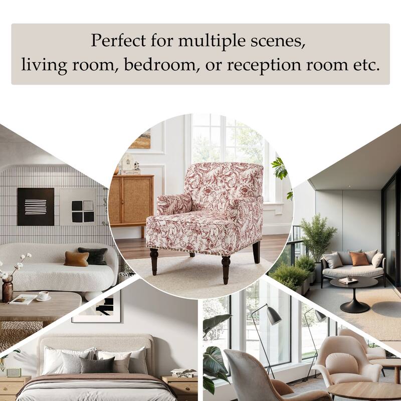 Linen Upholstered Armchair Nailhead Trim Accent Chair