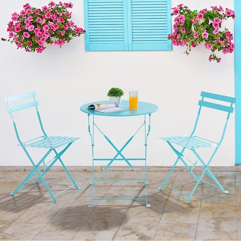 Futzca 3 Pieces Patio Bistro Set Folding Round Table and Chairs,Metal Frame Outdoor Indoor Furniture