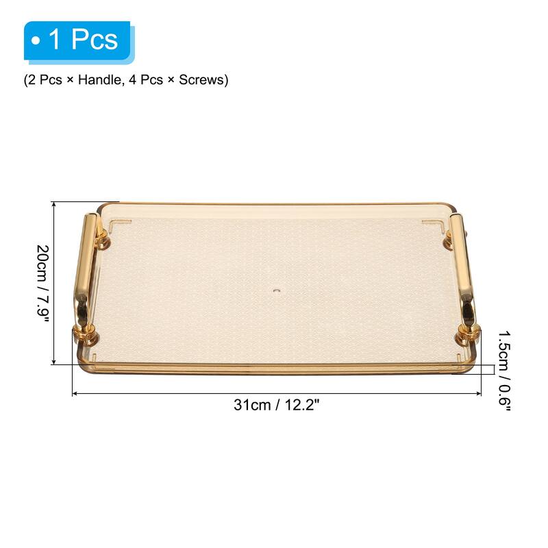 Plastic Serving Tray with Gold Handle, Decorative Tray Jewelry Platter - Amber - 12.2" x 8.7"