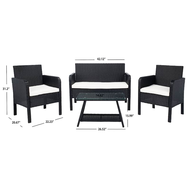 SAFAVIEH Outdoor Aboka Wicker/ Steel 4-piece Patio Conversation Set