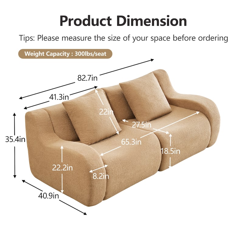 GDF Studio - Fairford 2-Seat Modular Sofa With Curved Armrests & Non-Slip Base