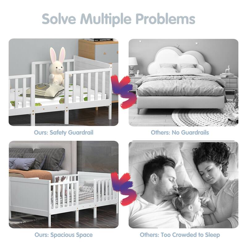 Gymax 2-in-1 Convertible Toddler Bed Kids Wooden Bedroom Furniture w/