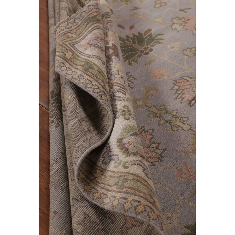 All-Over Gray & Ivory Oushak Indian Area Rug Hand-Knotted Wool Carpet - 9'4" x 11'11"