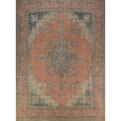 Geometric Tabriz Persian Area Rug Hand-Knotted Traditional Wool Carpet - 9'10"x 12'8"