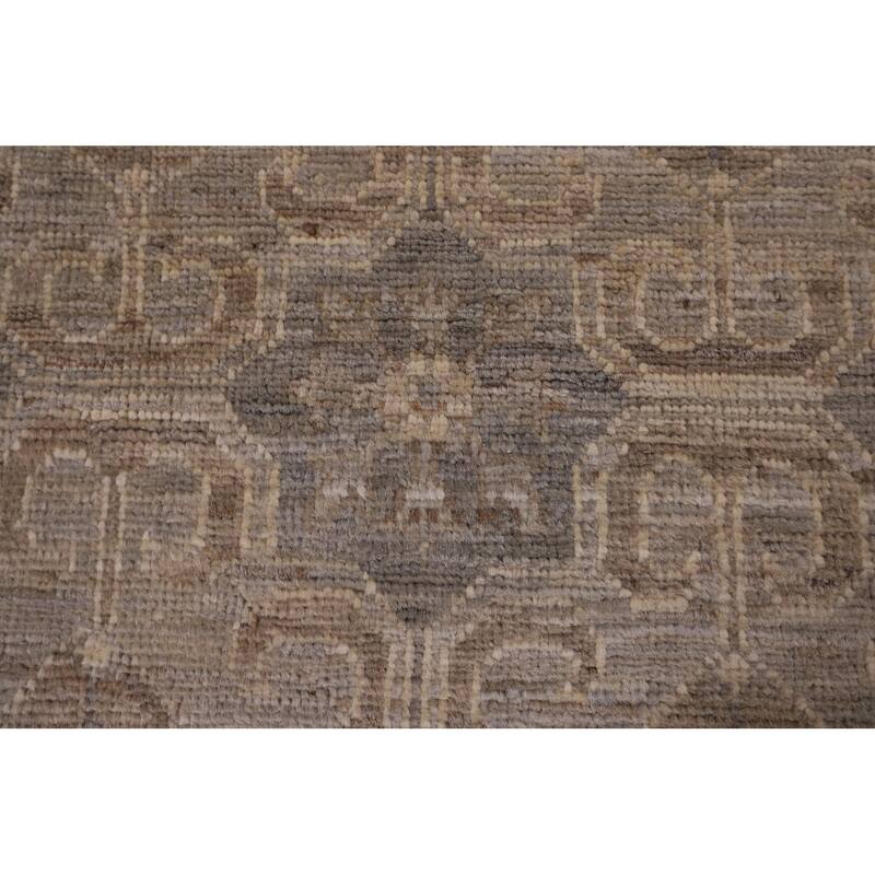 Geometric Oushak Vegetable Dye Area Rug Hand-Knotted Wool Carpet - 7'8" x 9'11"