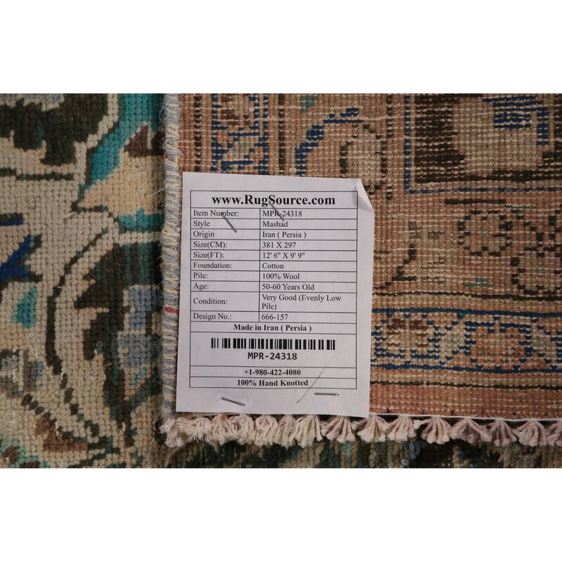 Traditional Floral Mashad Persian Rug Handmade Wool Carpet - 9'9"x 12'6"