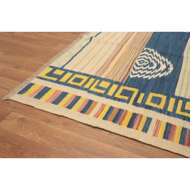 Hand Woven Oriental 100% Wool Carpet Southwestern Tribal Multi-Colored Kilim Area Rug - 5' 10'' X 4' 3''