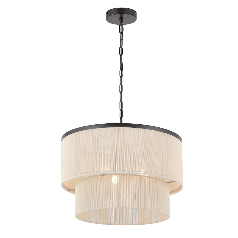 GetLedel 3-Light Coastal Boho Rope Drum Chandelier Hand-woven Ceiling Light