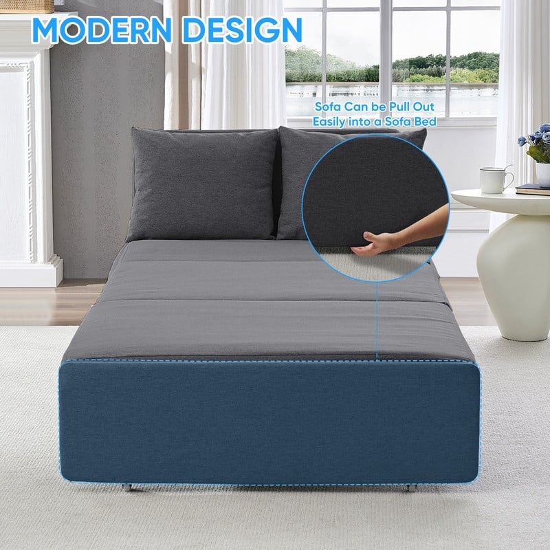 Mixoy Full/Queen Size Sofa Bed,2 in 1 Convertible Linen 1-Seater/Loveseat Sleeper Sofa Couch with Cushions