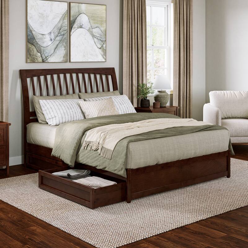 Roslyn Platform Bed with Panel Footboard and Storage Drawers - Walnut - Queen
