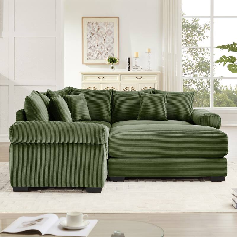 GDFStudio - Corduroy 3-Seater 79.1" Cloud Modular Sectional Couch with Ottoman