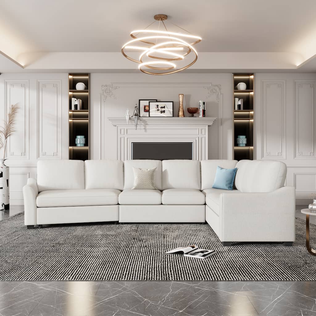 129.5" Sectional Sleeper Sofa with Pull-Out Bed Modern L-Shape Couch Bed with USB Charging Port