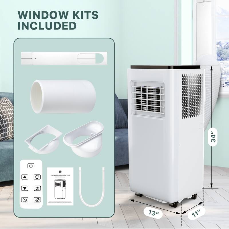 10000 BTU Portable Air Conditioner with Remote Control for Rooms up to 450 sq. ft