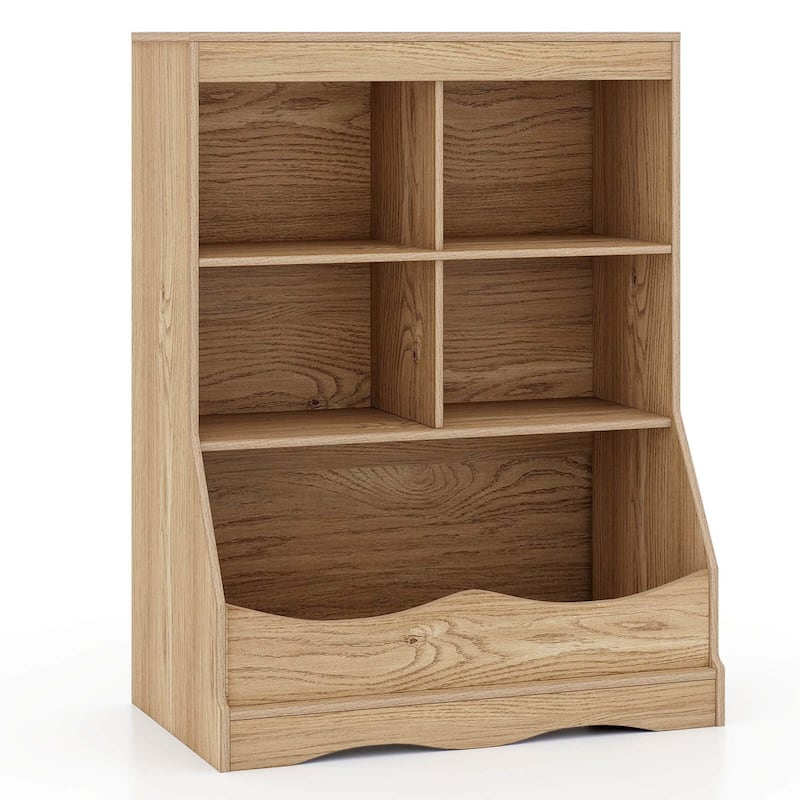 Kids Toy Storage Organizer w/Bookcase Wooden Toy Storage Unit - Natural