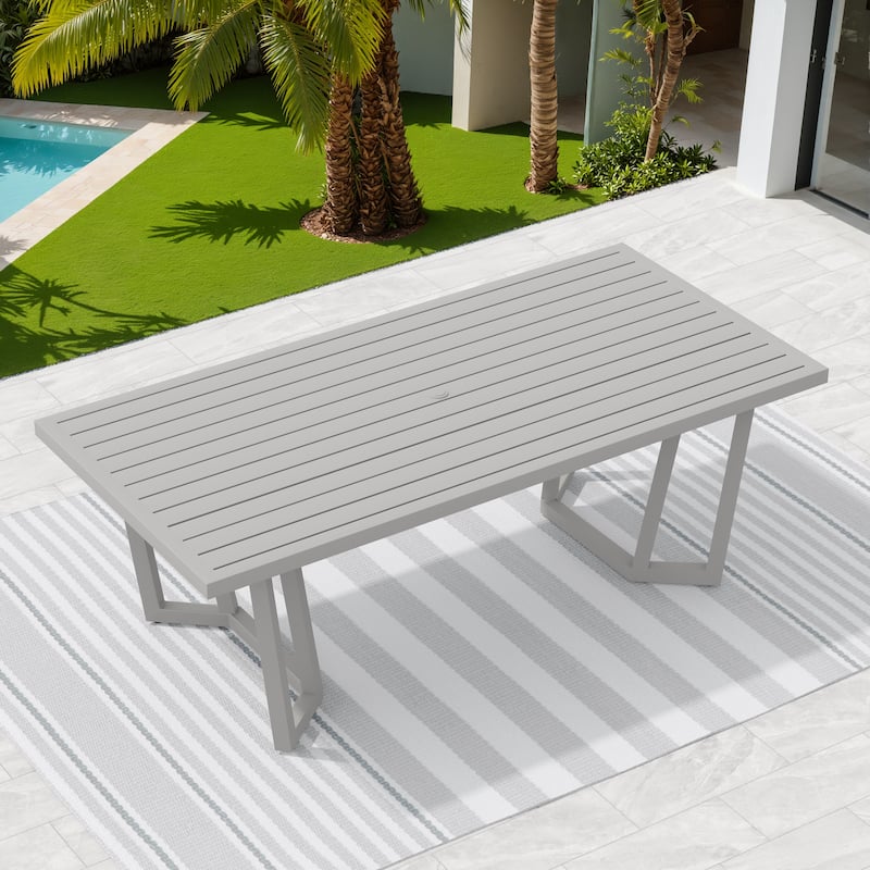 Corvus Kiel Aluminum Outdoor Dining Table with Umbrella Hole, Rectangular Patio Table for 6-8 People