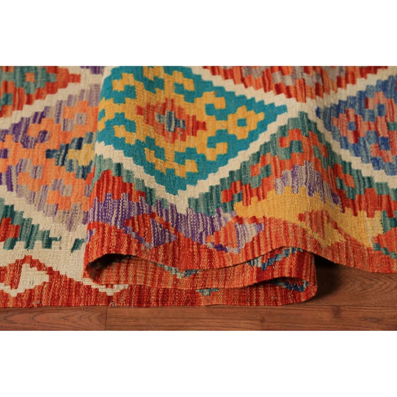 All-Over Trellis Kilim Oriental Area Rug Flatweave Wool Carpet - 8'11" x 9'11"