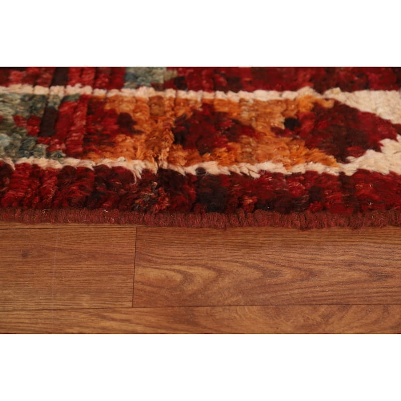 Red Tribal Geometric Moroccan Area Rug Hand-knotted Wool Carpet - 6'8" x 9'6"