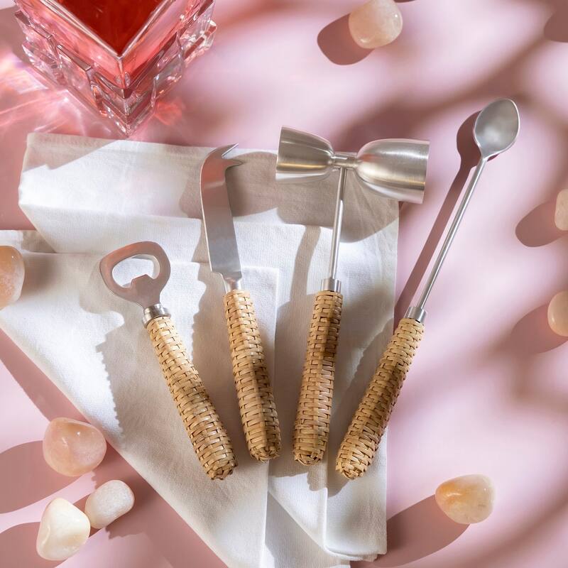 Set of 4 Stainless Steel w/Wood Handle Bar Set