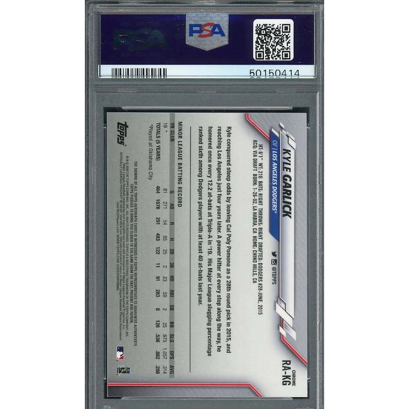 Kyle Garlick 2020 Topps Chrome Rookie Auto Baseball Card #RAKG PSA 9 - 8'6" x 11'6"