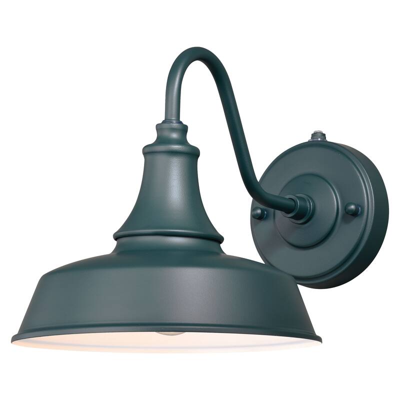 Dorado 1 Light Dusk to Dawn Green White Farmhouse Barn Dome Outdoor Wall Lantern - 9-in W x 13.25-in H x 9-in D - Hunter Green and White - 9-in W x 9-in H x 13.25-in D