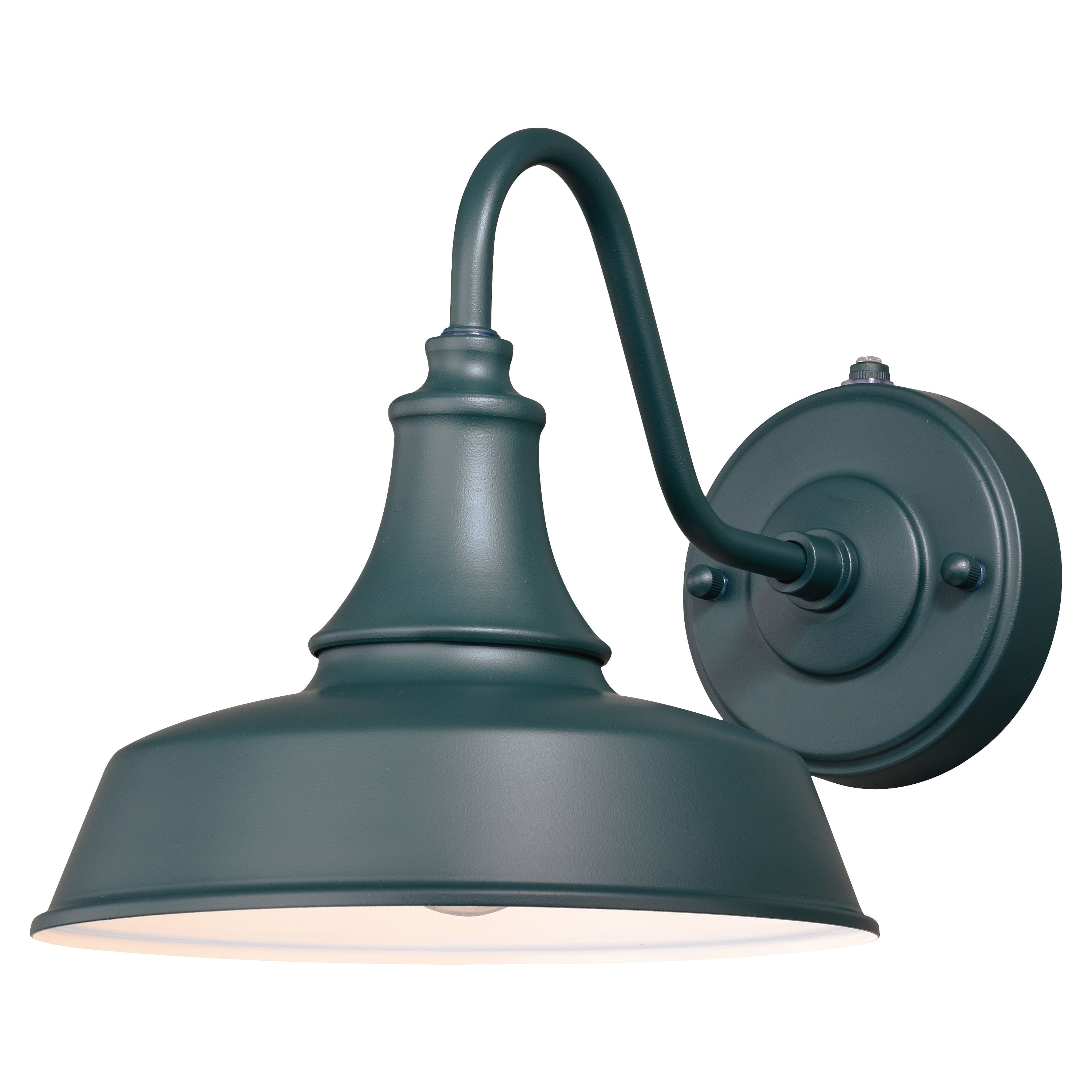VAXCEL Dorado 1-Light Hunter Green and White Dusk to Dawn Sensor Farmhouse Outdoor Wall Sconce, Gooseneck Shade, Dark Sky