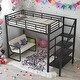 preview thumbnail 1 of 7, Black Twin Size Loft Bed With Bench And Storage Staircase for Home Black