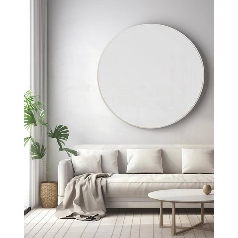 Metal Framed Round Bathrrom Mirror - 42 Inch Silver Round