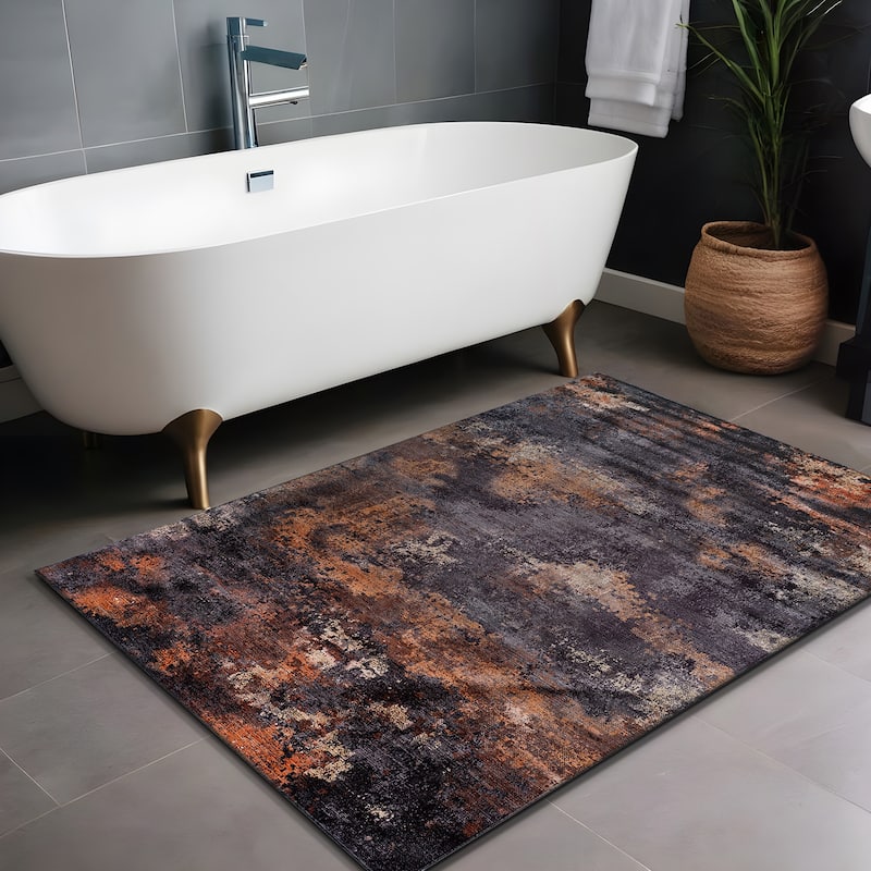 Beverly Rug Queen Abstract Non-Slip Rubber Back Washable Indoor Area Rug