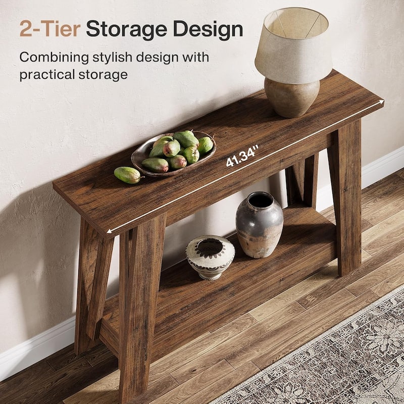 41.3" Farmhouse Console Table, 2-Tier Wooden Entryway Table