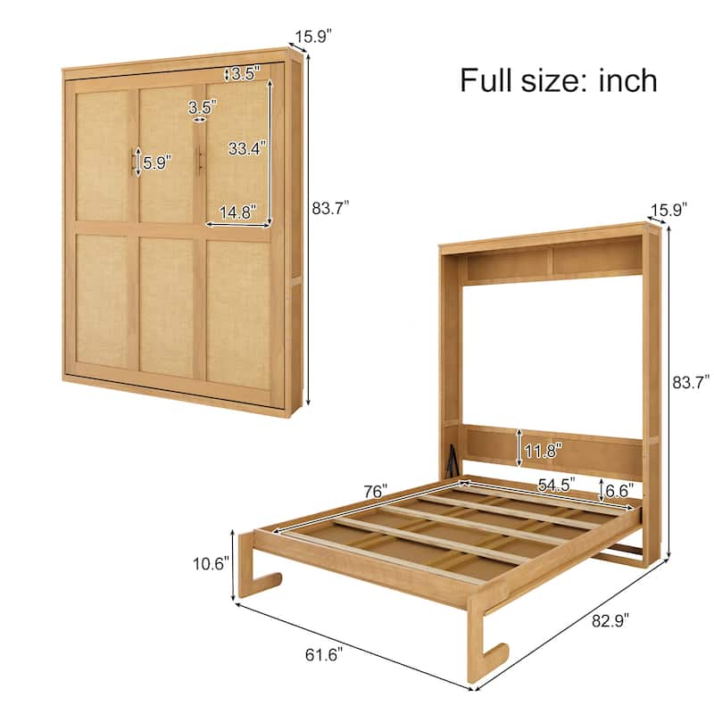 Foldable Bed Convert Cube Cabinet Rattan Murphy Bed Space-Saving Bed