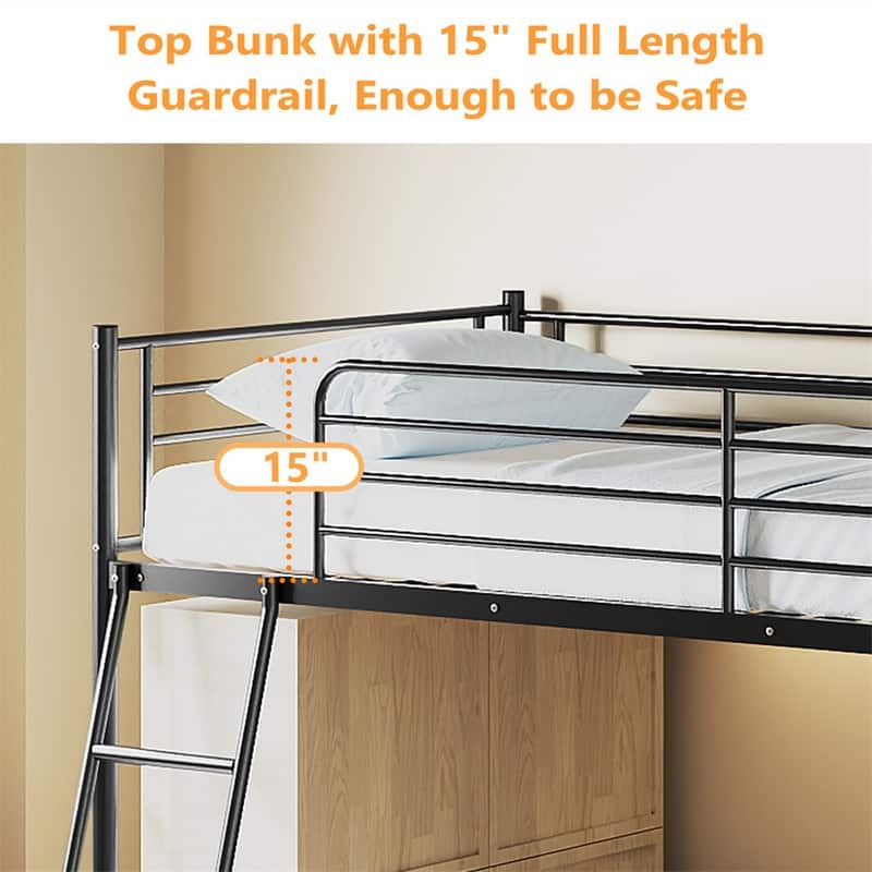 Junior Metal Twin Loft Bed With Guard Rails And Stairs