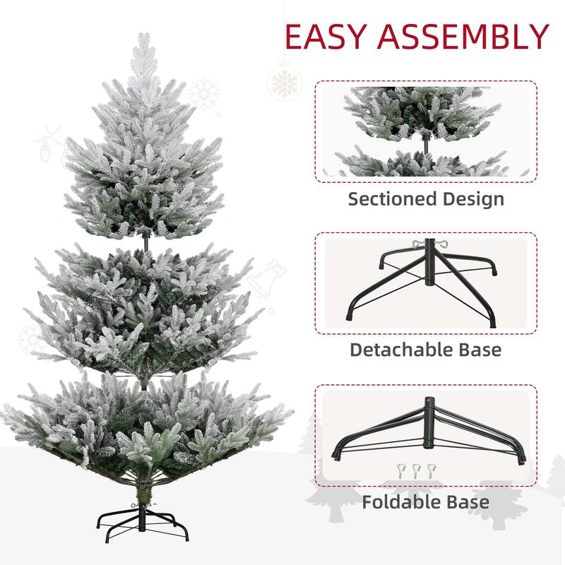 HOMCOM Artificial Pine Tree - Hinged Branches, Steel Base, Auto Open, Green