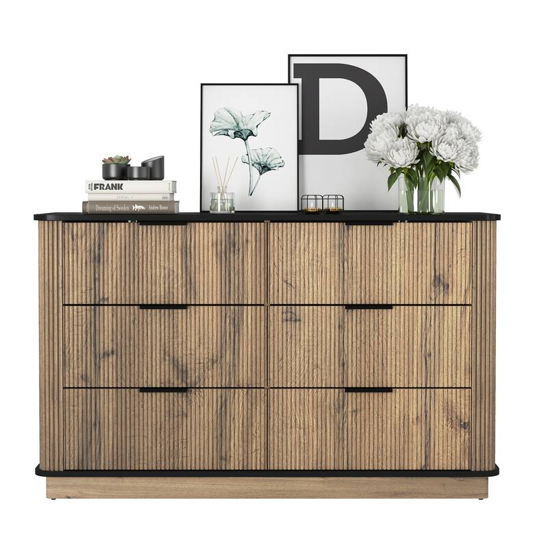 Modern Multi-functional Six-drawer MDF Cabinet,The perfect combination of rounded corners and multifunctional design