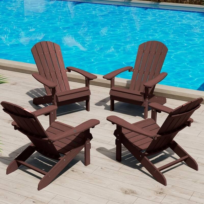 WINSOON All Weather HIPS Outdoor Plastic Adirondack Chairs Set of 4 - Coffee Color